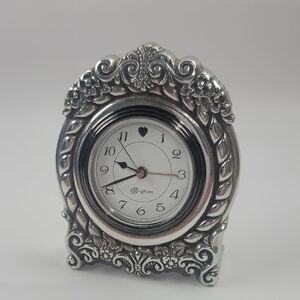 Brighton Silver Ornate Mantel Desk Dresser Clock
